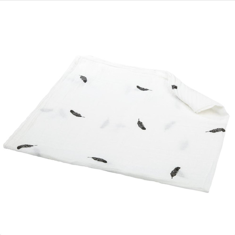 Organic Cotton Black Feather Muslin Swaddle Blanket 120x120cm